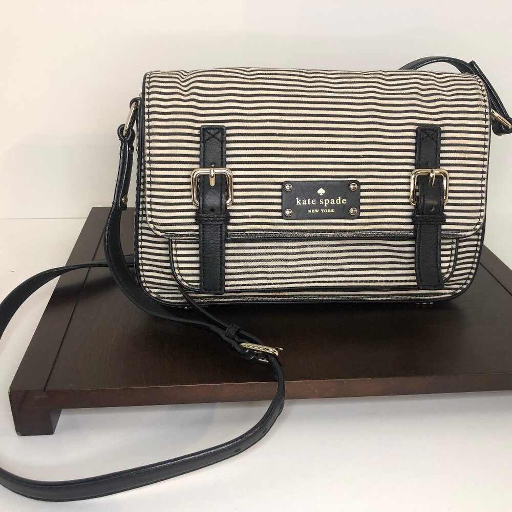 Kate Spade New York Hudson Convertible Striped Canvas and Leather Crossbody Bag - Picture 13 of 14